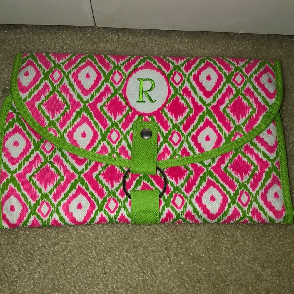Pink and green Monogram toiletries bag